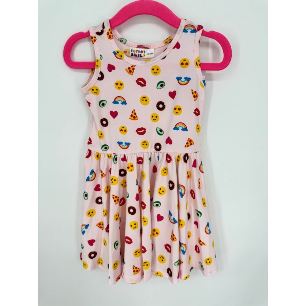 Dotdotsmile Girls Tank Dress Size 12/24 Months Pink with Fun Emoji Print NWT